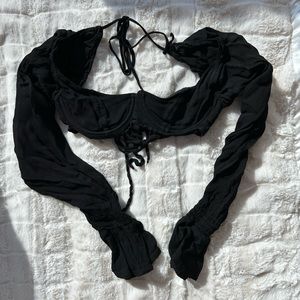 White Fox Black Long Sleeve Crop